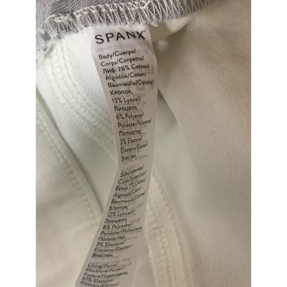 SPANX sz LG Denim Side Stripe Raw Hem Leggings Pants Highrise Flat Front Pull On - Picture 8 of 9